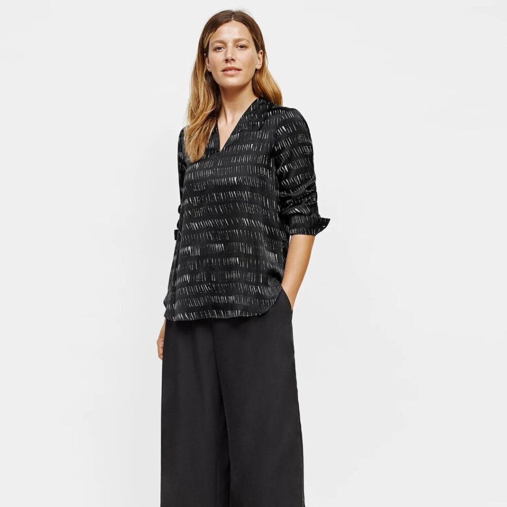 Eileen Fisher Abstract Silk Organic Cotton Oversized Top Minimalist Quiet Luxury